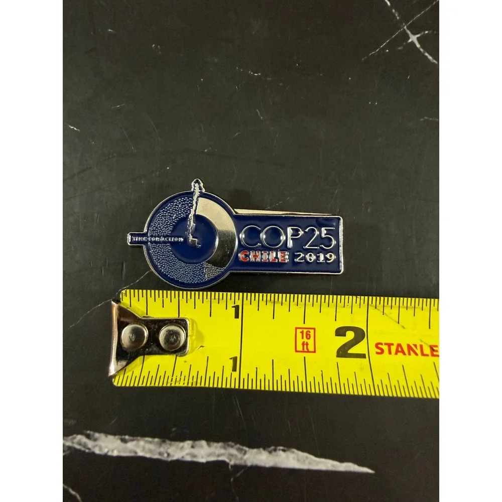 United Nations COP25 Chile 2019 Magnetized Blue Silver Enameled Lapel Pin
